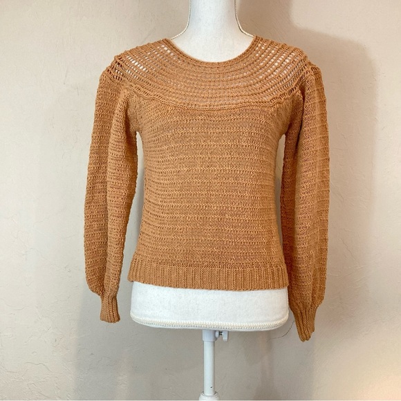 Amuse Society Stevie Crochet Clay Brown Open Knit Sweater Size XS - Picture 2 of 8